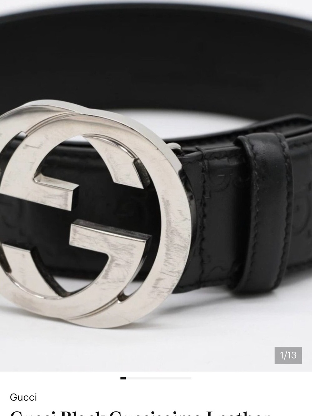 Gucci Black Leather Men's Belt with Silver Double G Buckle